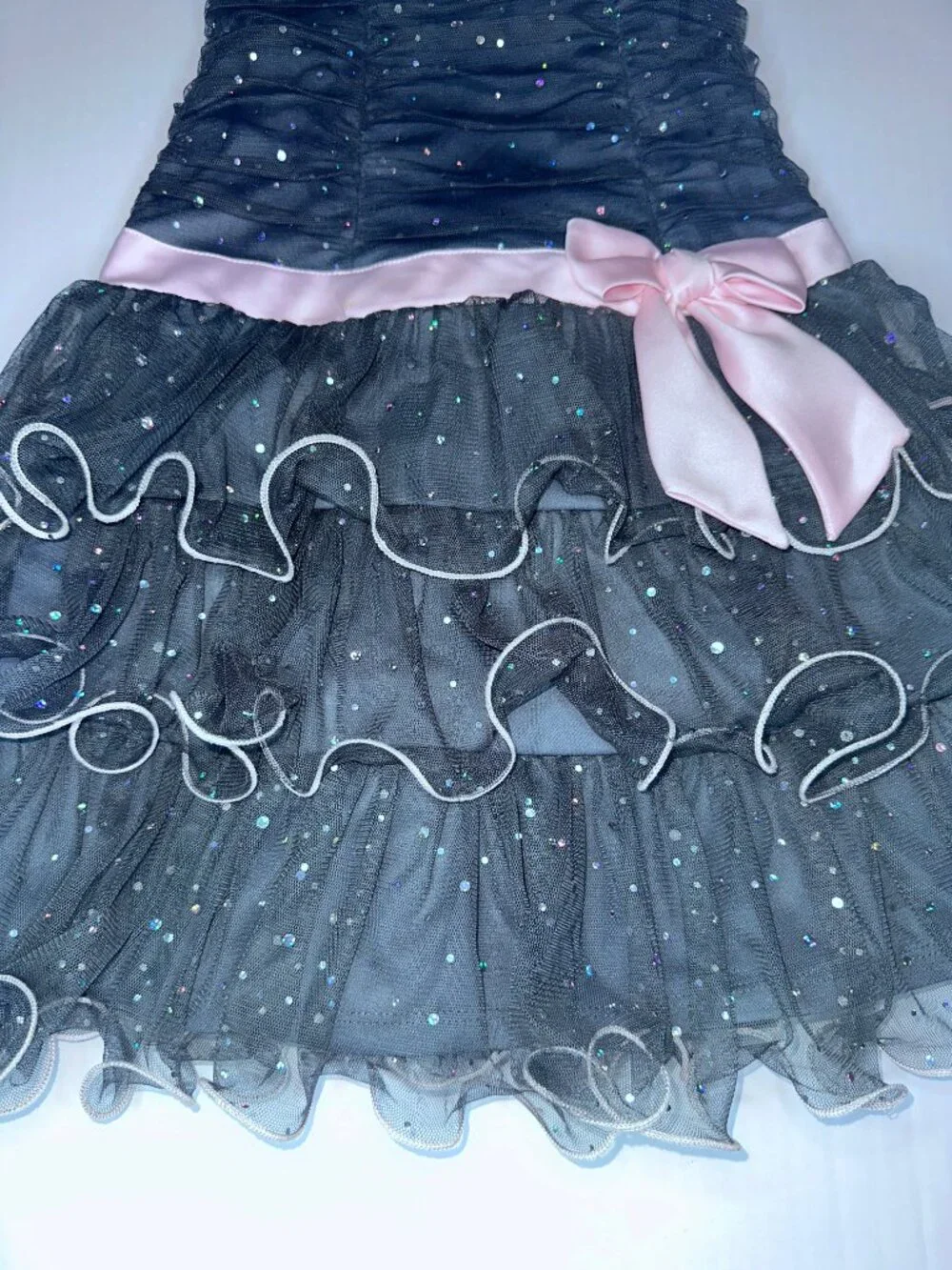 Adorable Bonnie Jean Girls Sz 12 Gray & Pink SPARKLE RUFFLE DRESS